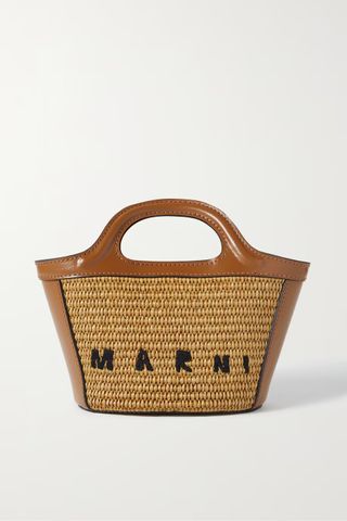 Marni + Tropicalia Micro Embroidered Raffia and Leather Tote