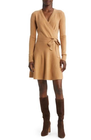 French Connection + Long Sleeve Faux Wrap Sweater Dress
