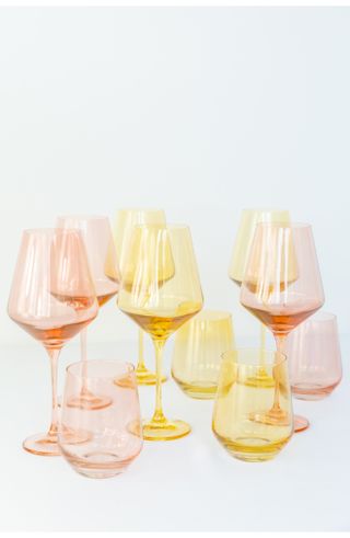Estelle Colored Glass + Set of 6 Stem Wineglasses