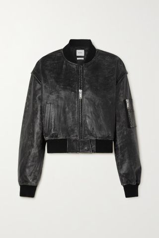 Halfboy + Cropped Distressed Leather Bomber Jacket