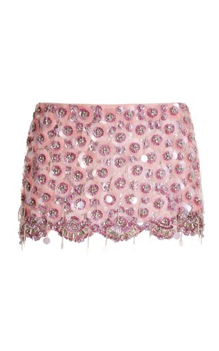 Des_Phemmes + Flower Embroidered Silk Georgette Mini Skirt