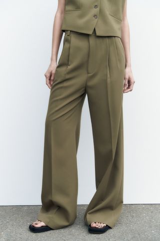 Zara + Straight-Fit Pleated Trousers