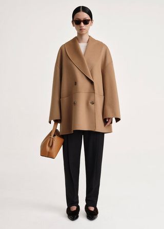 Toteme + Double-Breasted Wool Jacket Camel