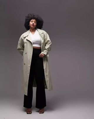 Topshop Curve + Ultimate Trench Coat in Stone