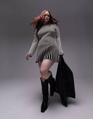 Topshop Curve + Knitted Stripe Long Sleeve Mini Dress