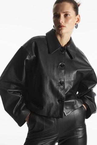 COS + Oversized Cropped Leather Blouson Jacket
