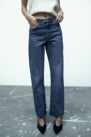 Zara + High-Rise Straight-Fit Long-Length Jeans