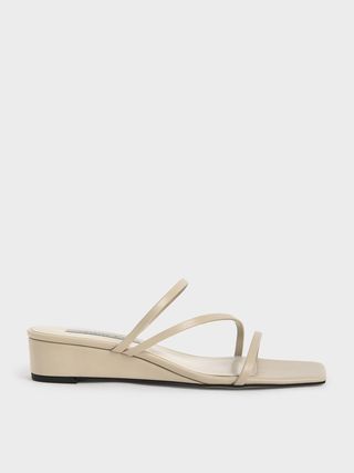 Charles & Keith + Beige Strappy Wedge Mules