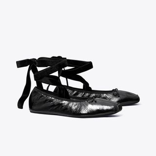 Tory Burch + Ankle-Wrap Ballerina Flat