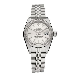 Rolex + Stainless Steel 18k White Gold 26mm Oyster Perpetual Datejust Watch Silver 69174