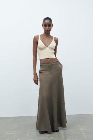 Zara + Long Linen Blend Skirt
