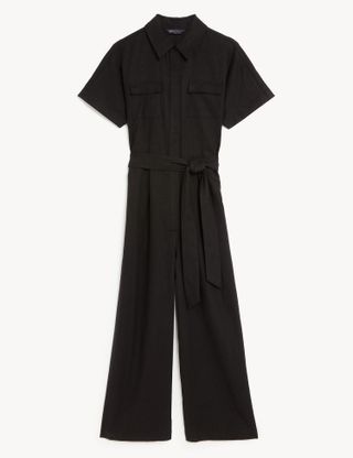 M&S Collection + Linen Blend Belted Cropped Jumpsuit