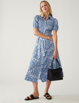 M&S Collection + Printed Belted Midi Shirt Dress