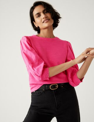 M&S Collection + Pure Cotton Crew Neck Top