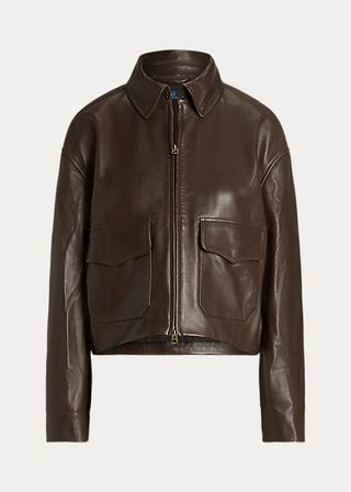 Ralph Lauren + Cropped Leather Bomber Jacket