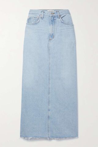Agolde + Hilla Frayed Organic Denim Maxi Skirt
