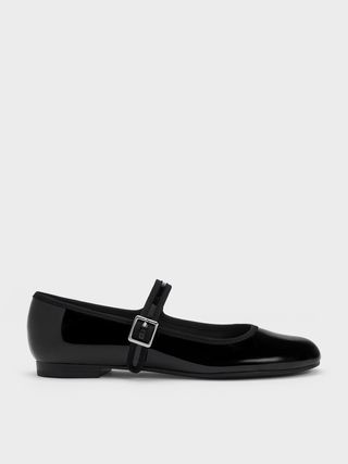 Charles & Keith + Black Patent Buckled Mary Jane Flats
