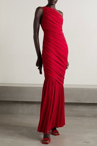 Norma Kamali + Diana One-Shoulder Ruched Stretch-Jersey Gown