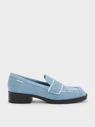 Charles & Keith + Light Blue Denim Cut-Out Penny Loafers