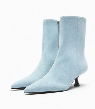 Zara + Denim Kitten Heel Ankle Boots