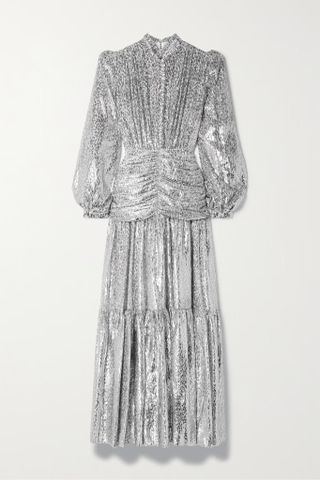 Costarellos + Metallic Fil Coupé Chiffon Gown