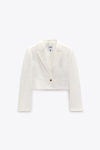 Zara + Linen-Blend Crop Blazer