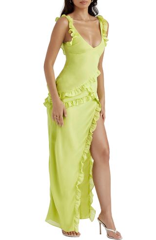 House of Cb + Pixie Ruffle Georgette Body-Con Cocktail Dress