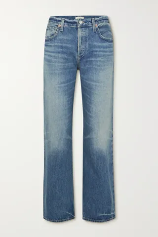 Citizens of Humanity + Neve Distressed Low-Rise Organic Straight-Leg Jeans