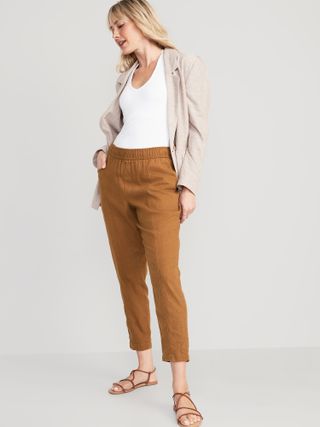 Old Navy + High-Waisted Cropped Linen-Blend Tapered Pants