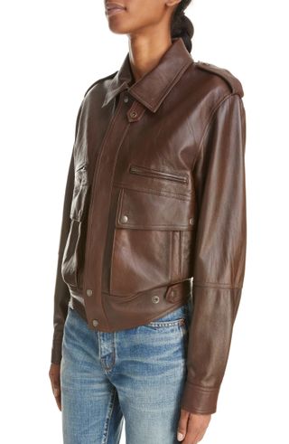 Saint Laurent + Oversize Leather Bomber Jacket