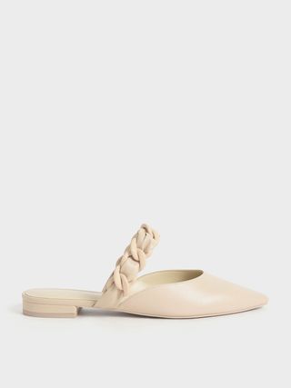 Charles & Keith + Chalk Braided Chain-Link Flat Mules