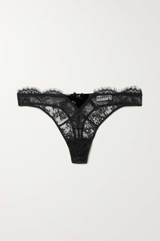 Fleur Du Mal + Frankie Faux Patent Leather-Trimmed Embroidered Tulle Thong