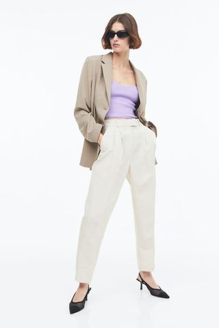 H&M + Tapered Linen-Blend Pants