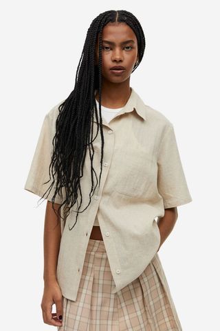 H&M + Short-Sleeved Linen-Blend Shirt