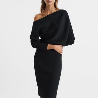 Reiss + Black Lara Off-Shoulder Ribbed Dress