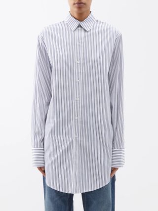 Sa Su Phi + Marcella Striped Longline Cotton Poplin Shirt