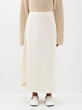Toteme + High-Rise Side-Slit Cotton-Blend Midi Skirt