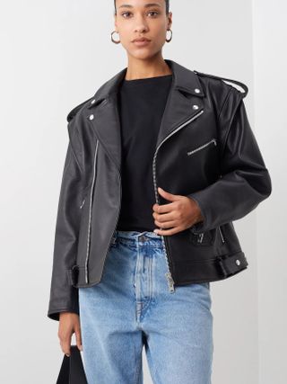 Armarium + Lena Detachable-Sleeve Leather Biker Jacket