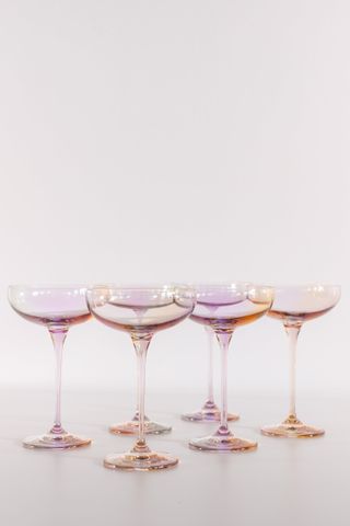 Estelle Colored Glass + Colored Champagne Coupe Stemware