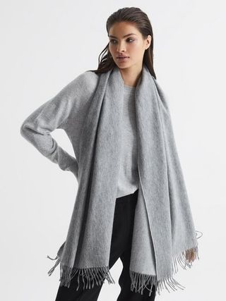 Reiss + Soft Grey Picton Wool-Cashmere Scarf