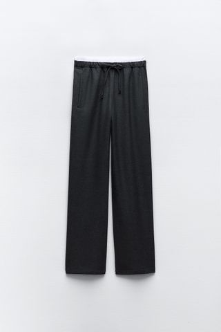 Zara + Wide Leg Flannel Trousers with Double Waistband