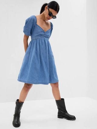 Gap + Puff Sleeve Denim Mini Dress