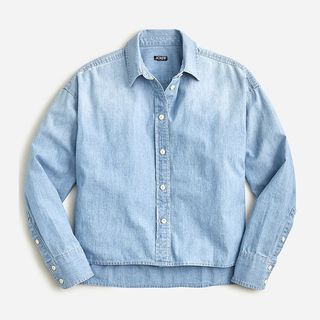 J.Crew + Relaxed-Fit Cropped Chambray Shirt