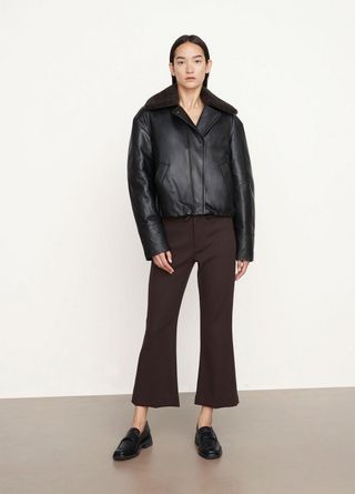 Vince + Shearling Collar Leather Puffer Jacket