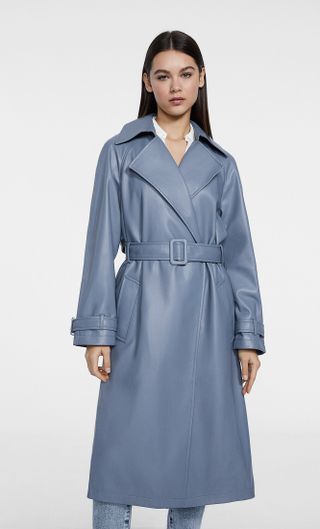 Stradivarius + Long Faux Leather Trench