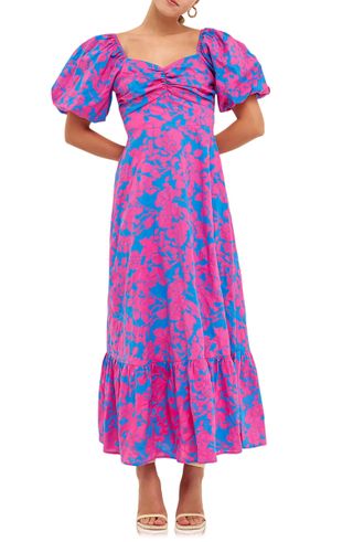Free the Roses + Floral Puff Sleeve Tie Back Maxi Dress