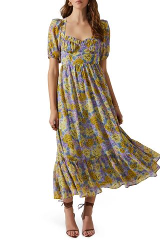 Astr the Label + Floral Sweetheart Neck Midi Dress