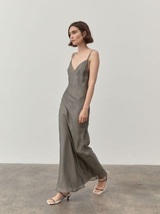 St. Agni + Cupro Midi Bias Slip Dress