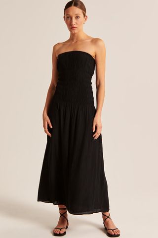 Abercrombie and Fitch + Strapless Drop-Waist Smocked Maxi Dress