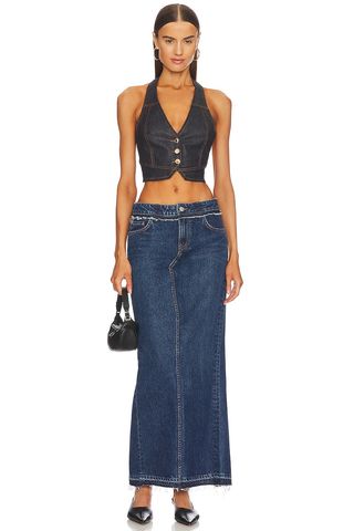 Grlfrnd + Cameron Low Rise Column Maxi Skirt With Back Slit